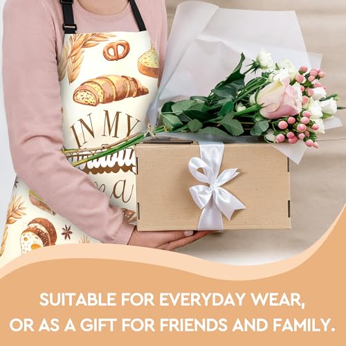 Adjustable Baking Aprons for Women - Cooking Aprons for Women with Pockets, Perfect for Baking Cooking Gradening - color: Yellow Sourdough