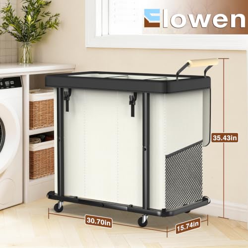 Rolling Laundry Hamper with Wheels,Laundry Hamper 3 Section with Lid Beige - color: Beige-3 Section, size: 3 Section