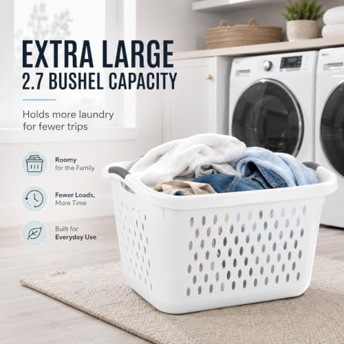 Laundry Basket 2.7 Bushel Extra Large Plastic with Handles White - color: Pearl white 1pc