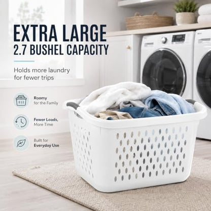 Laundry Basket 2.7 Bushel Extra Large Plastic with Handles White - color: Pearl white 1pc
