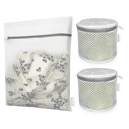 3PCS Honeycomb Mesh Laundry Bags for Delicates with Zipper,Travel Storage Organize Bags,Clothing Washing Bags for Underwear,Lingerie,Bra,Blouse, Hosiery, Stocking, Socks,Extra Strong(2Bra,1S) - size: 3 Set-Bra+Bra+S
