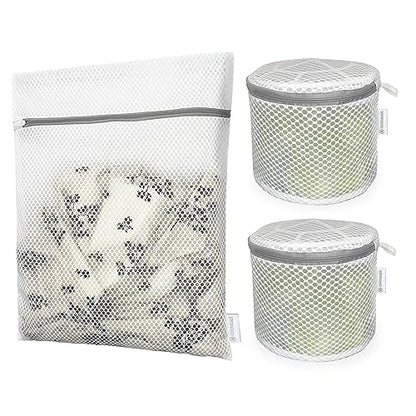 3PCS Honeycomb Mesh Laundry Bags for Delicates with Zipper,Travel Storage Organize Bags,Clothing Washing Bags for Underwear,Lingerie,Bra,Blouse, Hosiery, Stocking, Socks,Extra Strong(2Bra,1S) - size: 3 Set-Bra+Bra+S