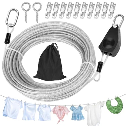 Windspeed Retractable Clothesline Outdoor Heavy Duty Travel Clothesline Retractable Clothes Line for Outside Travel Camping Cloth Line, Galvanized Steel Material, and 10 Clips, Storage Bag (50Ft) - size: 50Ft