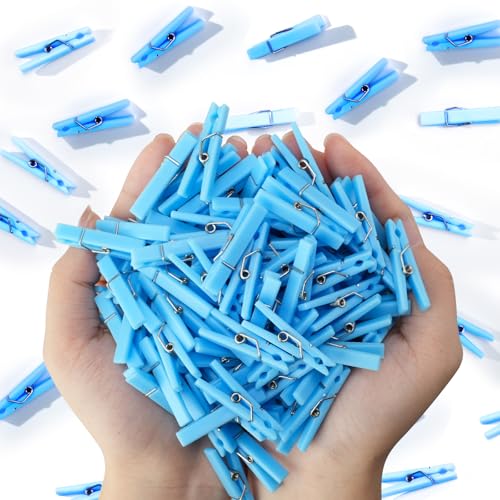 60Pcs Mini Clothespins for Baby Shower Games Boy Blue Clothes Pins 1.4 Inch - color: Blue
