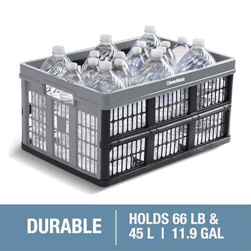 CleverMade Collapsible Utility Crates - Red 1pck 45L / 11 Gal holds 66 lbs - Stackable Containers Heavy Duty Capacity Crates Space-Saving Baskets - color: Red, size: 45L - 1 Pack