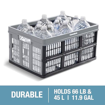 CleverMade Collapsible Utility Crates - Red 1pck 45L / 11 Gal holds 66 lbs - Stackable Containers Heavy Duty Capacity Crates Space-Saving Baskets - color: Red, size: 45L - 1 Pack