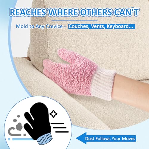 MIG4U Microfiber Dusting Gloves House Cleaning Glove for Blinds, Windows, Shutters, Furniture, and Car, Reusable Lint-Free Pink 2 Pairs S/M - color: Pink Mitten + Gloves