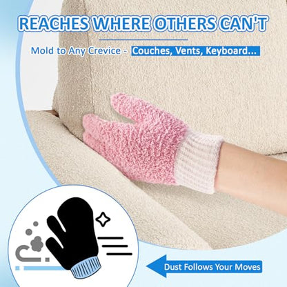 MIG4U Microfiber Dusting Gloves House Cleaning Glove for Blinds, Windows, Shutters, Furniture, and Car, Reusable Lint-Free Pink 2 Pairs S/M - color: Pink Mitten + Gloves