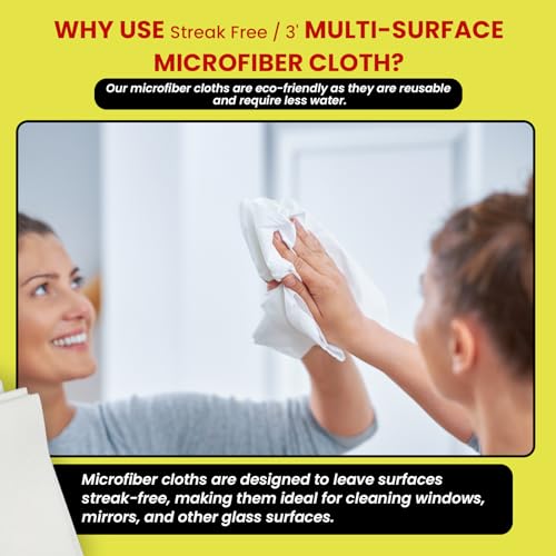 Streak Free/3 Microfiber Glass Cleaning Cloth, 6 Pack, Lint Free & Reusable