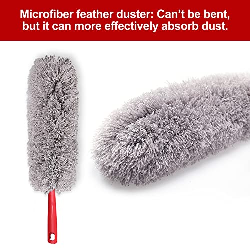CLEANHOME 69" Bendable Microfiber Feather and Chenille Duster Kit, with Aluminum Telescoping Handle & 2 Removable Washable Heads, Duster for Ceiling Fan, Furniture Top, High Places