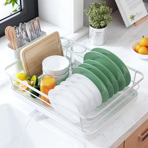 Kitsure Dish Drying Rack for Kitchen Counter, 12''W x 15.5''L, White - color: White, size: 12''W x 15.5''L - 1 Tier
