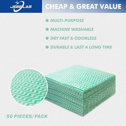 JEBBLAS Handi Wipes Reusable Cloths Dry Cleaning Cloths Dish Towel Kitchen Towel Handy Cleaning Wipes,Pack of 50, Green - color: Green
