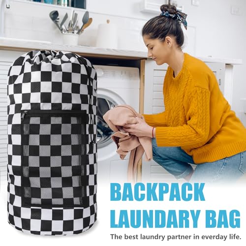 Laundry Bag Backpack, Extra Large Travel Laundry Bag with Mesh Pocket & Adjustable Shoulder Straps,Dirty Clothes Travel Bag for College Students Dorm,Apartment(Positive Square) - color: Positive square, size: 1Pack