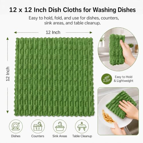 kimteny Microfiber Dish Cloths for Washing Dishes 8 Pack, Dark Green - color: Dark Green, size: 12 x 12 - 8 Pack