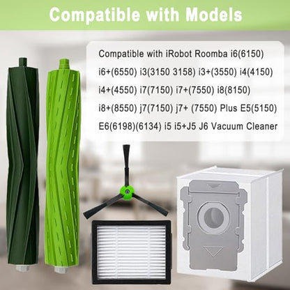 26 Pack Replacement Parts Accessories Compatible for iRobot Roomba i3 i3+ i7 i7+ i4 i6 i6+i8 i8+/Plus E5 E6 E7 J7 i5+j5+ I,E&J Series Vacuum Cleaner 2 Roller Brush & 8 Filters & 8 Side Brushes &8 bags