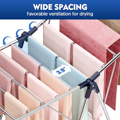 APEXCHASER Large Stainless Steel Clothes Drying Rack - color: Blue, size: 2 Wings