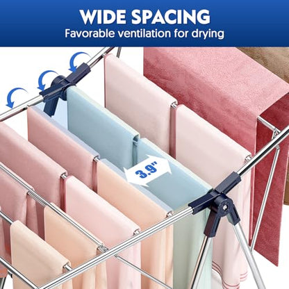 APEXCHASER Large Stainless Steel Clothes Drying Rack - color: Blue, size: 2 Wings