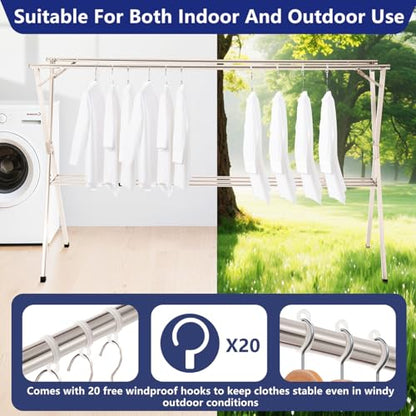79 inches Foldable Clothes Drying Rack, Stainless Steel Indoor Outdoor Use - size: 79