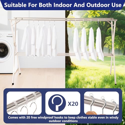 95 inches Foldable Clothes Drying Rack, Stainless Steel Indoor Outdoor Use - size: 95
