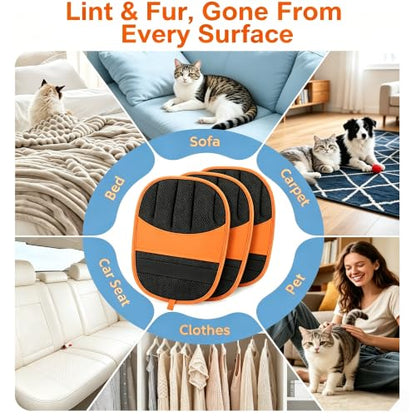 2 Pack Pet Hair Removal Gloves-Orange