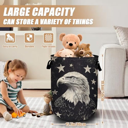 Black Eagle Laundry Basket, Foldable Waterproof Laundry Hamper Tote Bag Dirty Clothes Storage Bucket Organizer for Bathroom/Laundry/Bedroom 15.7"x19.6" - color: Black Eagle