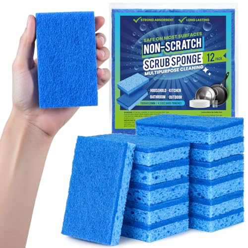 Metflavor Kitchen Sponges, 12 Count, Dual-Sided Non-Scratch Scrub Sponge - color: Blue, size: 12 Pack
