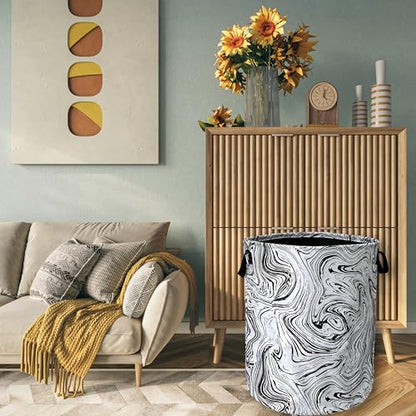 Marble Texture Laundry Basket Oxford Cloth Foldable Hamper 18.9x16.5 Inch - color: Black and White Marble Texture
