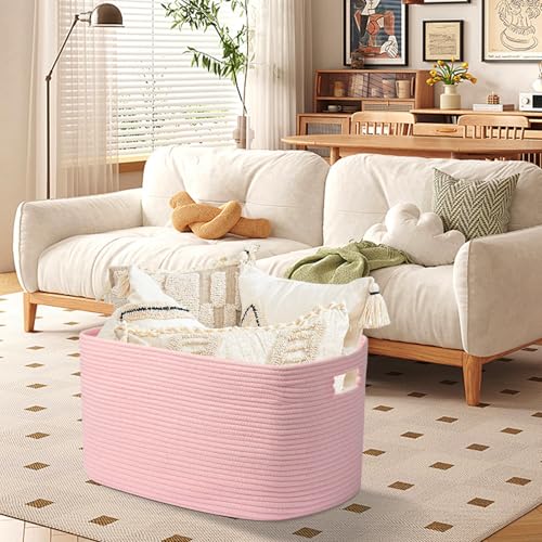 25"x16"x16" Rectangle Pink Woven Blanket Basket,Large Basket - color: Pink, size: 108L