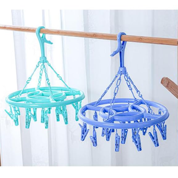 Round Plastic 18 Clips Underwear Scarf Laundry Clothes Drying Hanger Pink