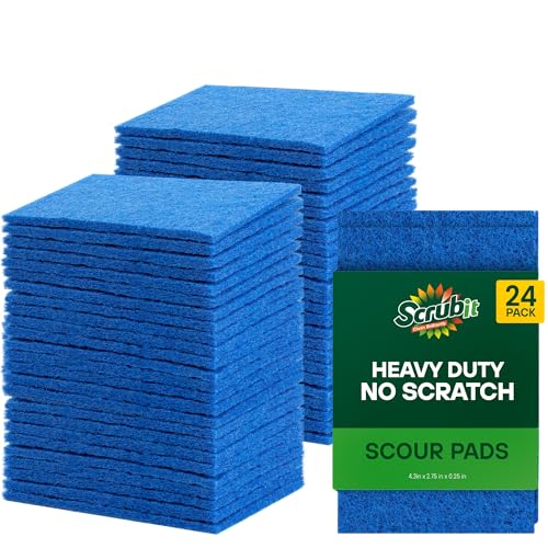 SCRUBIT Scouring Pad 24 Pack - Heavy Duty Scrub Pads for Cleaning Dishes - Non-Scratch Reusable Scrubbing - Blue