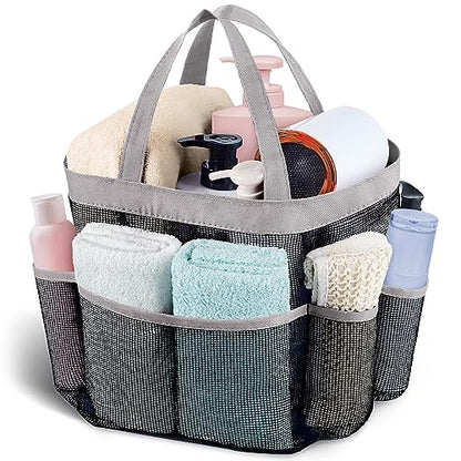 Mesh Shower Caddy Portable - 9 Pockets, Shower Bag for Dorm Room Camping - color: Grey