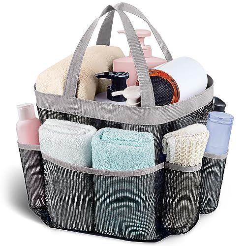 Mesh Shower Caddy Portable - 9 Pockets, Shower Bag for Dorm Room Camping - color: Grey