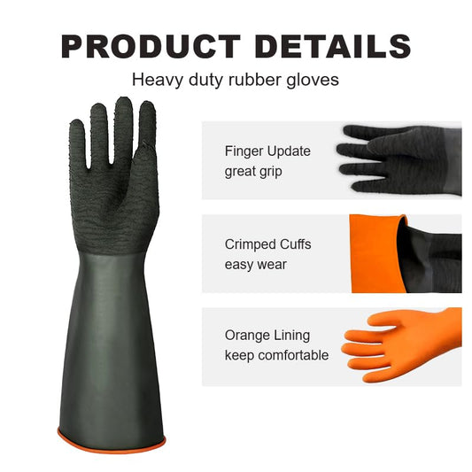 North Tower Heavy Duty Rubber Gloves, Industrial Gloves,Black （14in,1 pair） - size: 14”