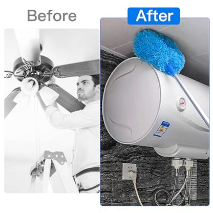Extendable Microfiber Ceiling Fan Duster with 4-PC Metal Pole, Detachable Dusting Head Reusable Microfiber Cleaner for High Ceilings