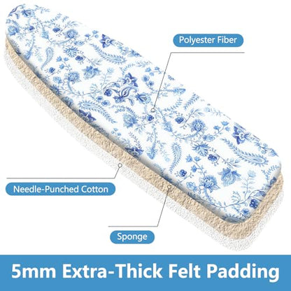 Padded Ironing Board Cover, 15 * 54 in Standard Size Ironing Board Covers, Easy Hook and Loop Fastener, Universal Fit for Standard Boards - color: Light Blue Flowers