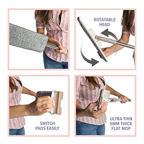 JFB Home Products Micro Flat Mop & Bucket System, Hands-Free Wringing Floor Cleaning, 3 Washable & Reusable Microfiber Pads, Wet or Dry Usage on Wood, Marble, Tile, Laminate, Ceramic and Vinyl Floors