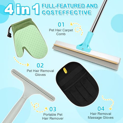 PHILORN Carpet Rake for Pet Hair Removal, 4 in 1 Pet Hair Remover Tool