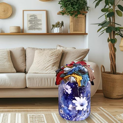 Blue Daisy Floral Laundry Basket Oxford Cloth Foldable Hamper 18.9x16.5 In - color: Watercolor Blue Daisy Flowers