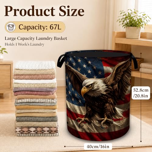 Patriotic Eagle Flag Large Laundry Hamper, Collapsible Oxford Clothes Basket with Handles, Freestanding Dirty Clothes Organizer for Bedroom Bathroom Dorm Laundry Room, 16 x 20.8 Inch - color: Patriotic Eagle Flag