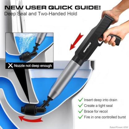 ‌Electric Toilet Plunger for Bathroom, High-Pressure Air Plunger, Heavy-Duty Clog Remover for Toilets, Toilet Drain Unclogger (Ink Black) - color: Ink Black