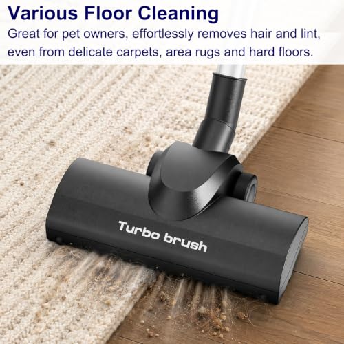 Portek Turbo Brush Head for 1-1/4" and 1-3/8" Vacuum Cleaners, Air-Driven Floor Nozzle Attachment with Adapter and Cleaning Tool for Pet Hair Removal on Carpets and Hard Floors