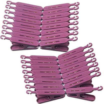 Foldable Clip Hangers with 32 Clothes Pins Drying Clips Laundry Clip - color: Pink