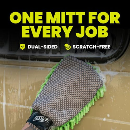 2-in-1 Wash Mitt - Microfiber Car Washing with Dual-Sided Design Mesh Bug Remover, Chenille Scratch-Free Microfiber Noodles, Boat, Glass, House or Car Wash Glove, High Water Retention