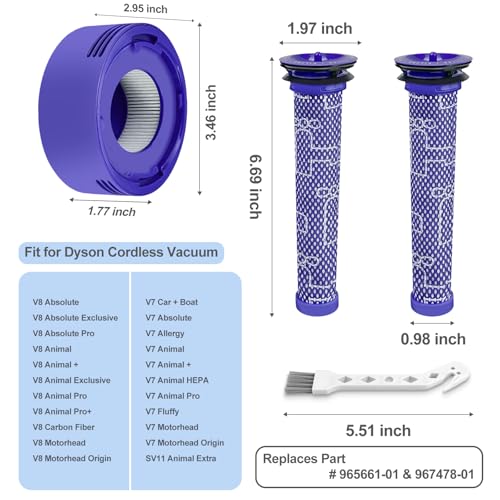 6 Pack Vacuum Filter Replacement Kit for V7, V8 - size: 3+3+1