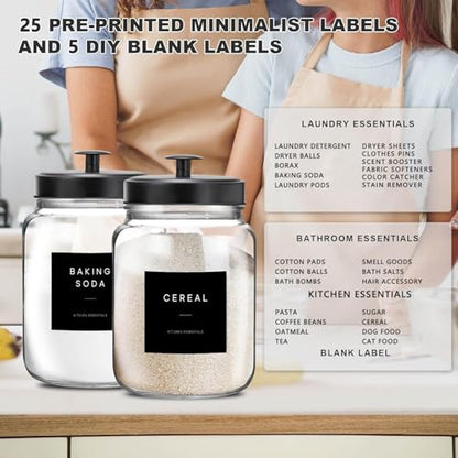 Glass Jars Laundry Containers with Lid, 0.5 Gallon Laundry Organization and Storage Jars, Laundry Detergent Container Laundry Powder Pods Holder, Glass Jar Wide Mouth with Scoops, Labels, 4 Pack