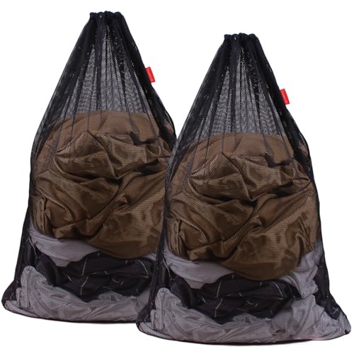 2 Pack Mesh Laundry Bags 24 x 36 Inches Drawstring Bag Black - color: Black