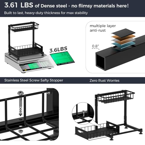 Saydear 2-Pack L-Shaped Under Sink Organizer, 2-Tier Pull-out Cabinet Rack - color: Black V2.0, size: 2 Pack