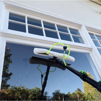 17" All-in-One 2 Nozzle Scrubber & Squeegee for Water Fed Pole System, Soft Fleece Sleeve Dual Water Jets, Ideal for Solar Panel & Window Cleaning, Tinted Glass, and High Windows