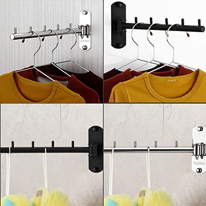 Folding Wall Mounted Clothes Hanger Rack with Swing Arm Stainless Steel Heavy Duty Coat Hook for Bathroom, Bedroom, Laundry Room- Silver - color: Silver