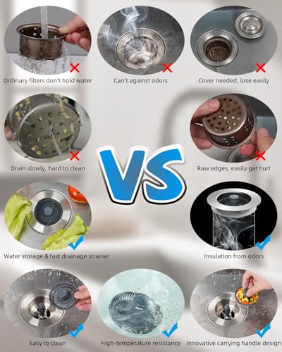 Hibbent Upgraded 3-in-1 Kitchen Sink Drain Strainer & Stopper Combo, Chrome - color: Chrome